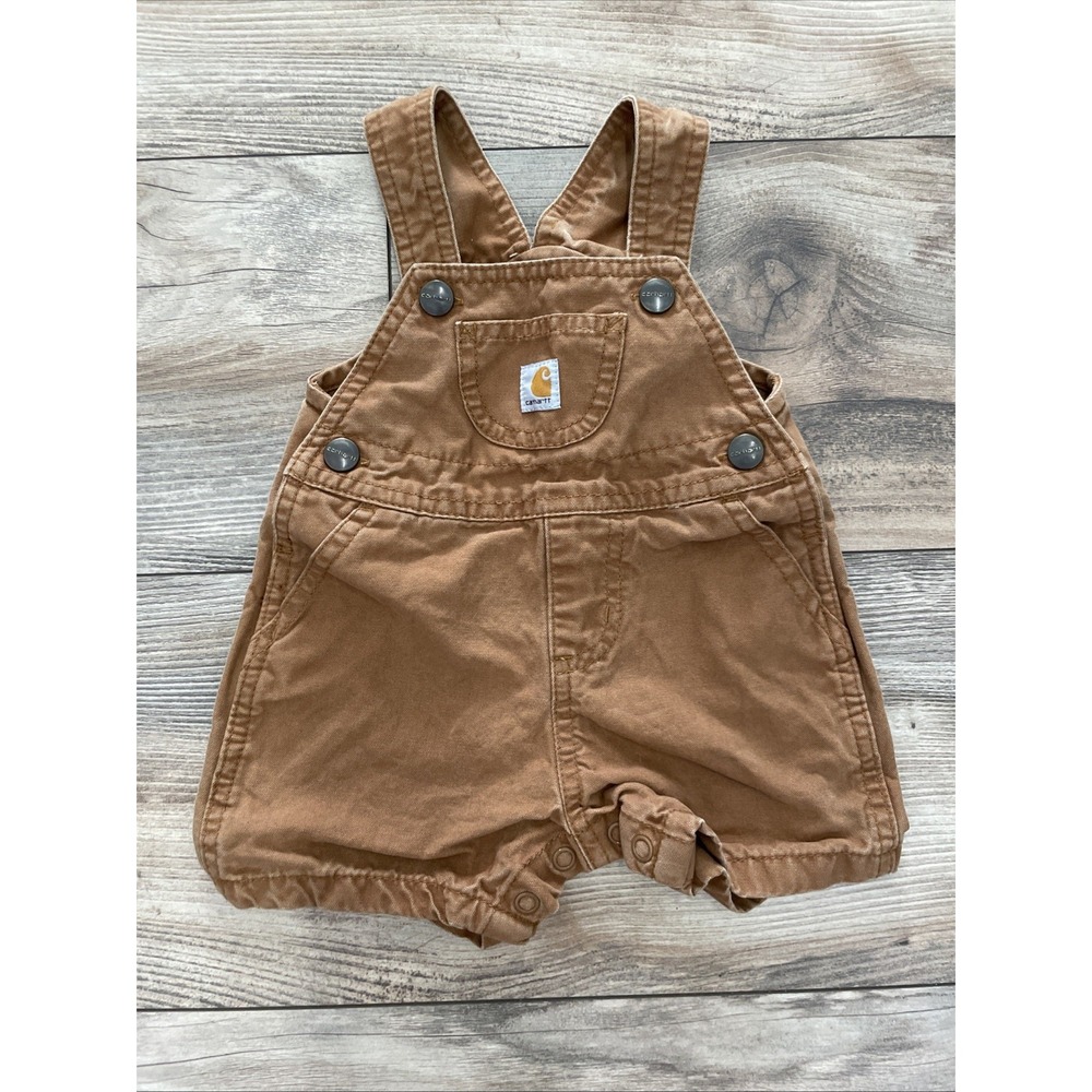 Carhartt Baby Unisex Brown Canvas Overall Short Bibs 6 Months